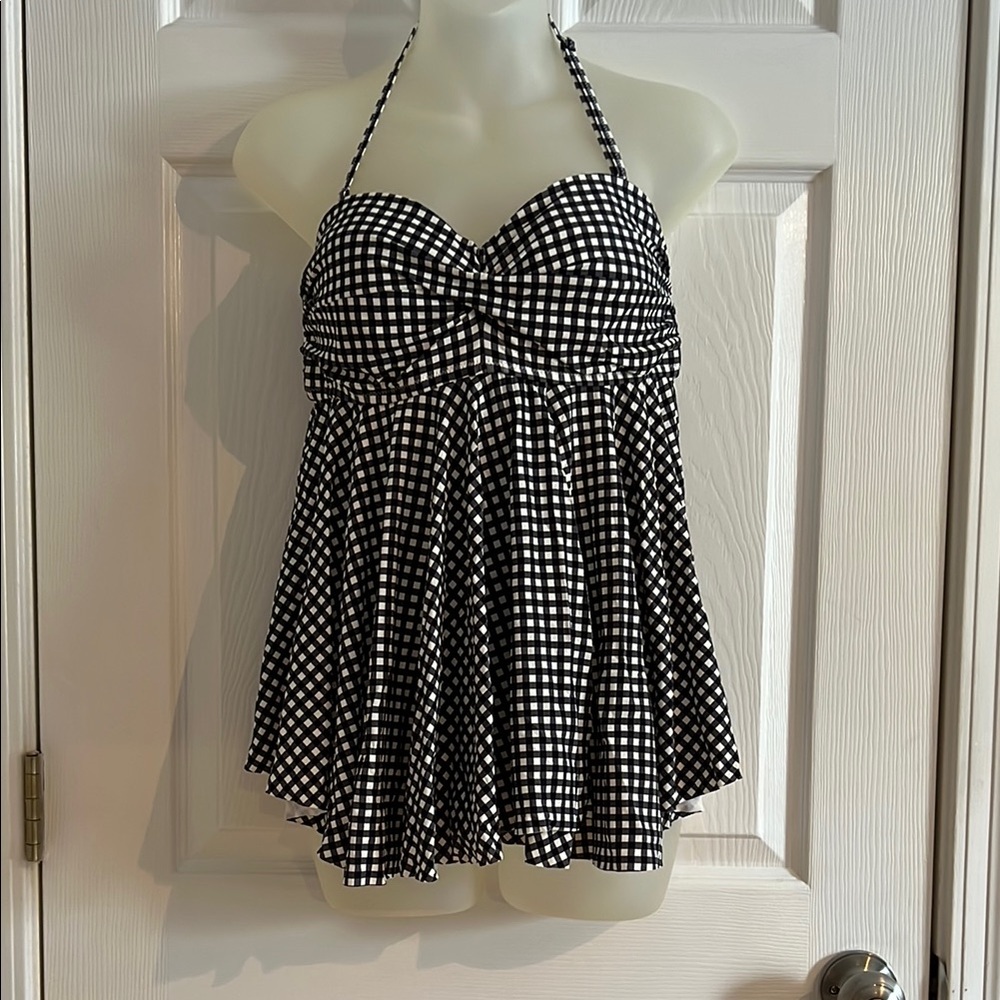 Gap Black and White Checkered Halter tankini top